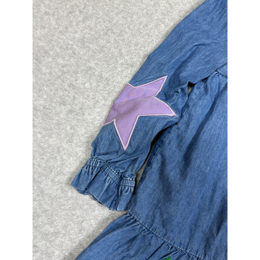 Mini Boden Betsy Tiered Chambray Denim Star Applique Dress Blue Girls 6-7Y - Picture 7 of 10
